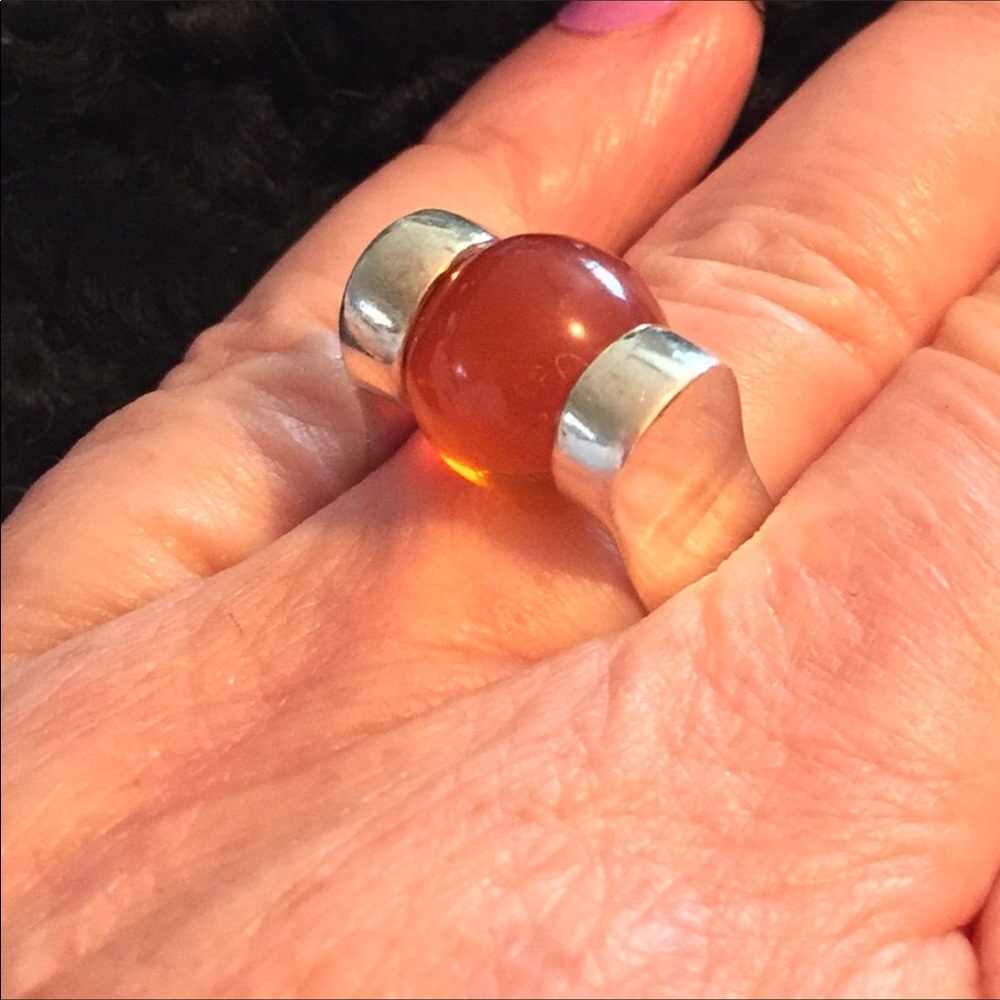 925 SterlingSilver Orange Petrified  Amber 6 India